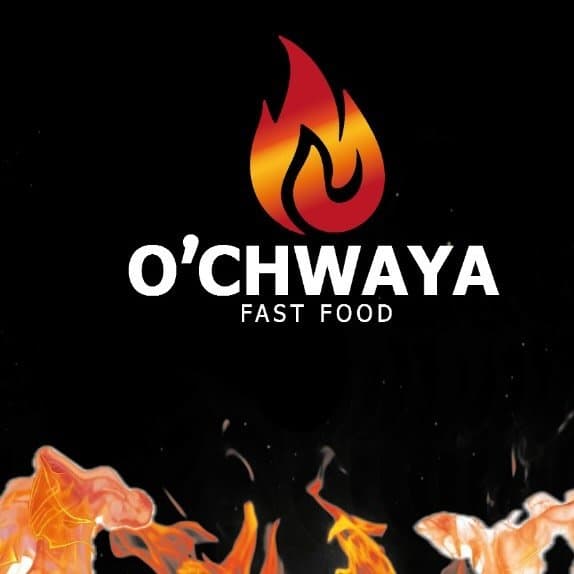 Logo O’Chwaya Fast Food avec une flamme rouge et jaune